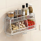 Kitchen Storage Rack with Three Compartments Screwless Wall-Mounted Multi-Functional Kitchen Storage Item for Household Use