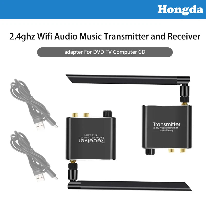 2.4ghz Wireless Wifi Audio Music Transmitter and Receiver With 3.5mm R/L RCA Wireless Audio adapter For DVD TV Computer CD