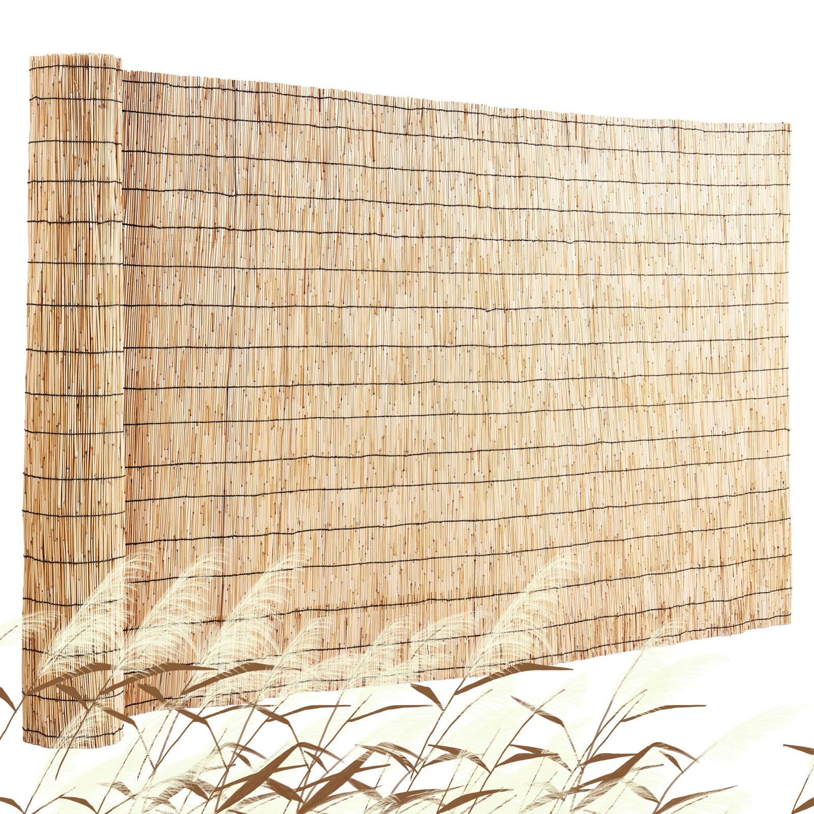 VEVOR Natural Reed Fencing 5.5 ft x 16.4 ft Balcony Reed Fence Roll for Outdoor Backyard Patio Backyard Garden Fencing Divider