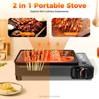 Portable Butane Camping Stove with Storage Box, Overpressure Protection & Adjustable Precise Heat Control for Outdoor Cooking