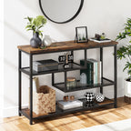 Console Table, 4-Tier Sofa Tables Narrow Entryway Table with Glass Shelf & Metal Frame, 39.4" Behind Couch Table for Living Room