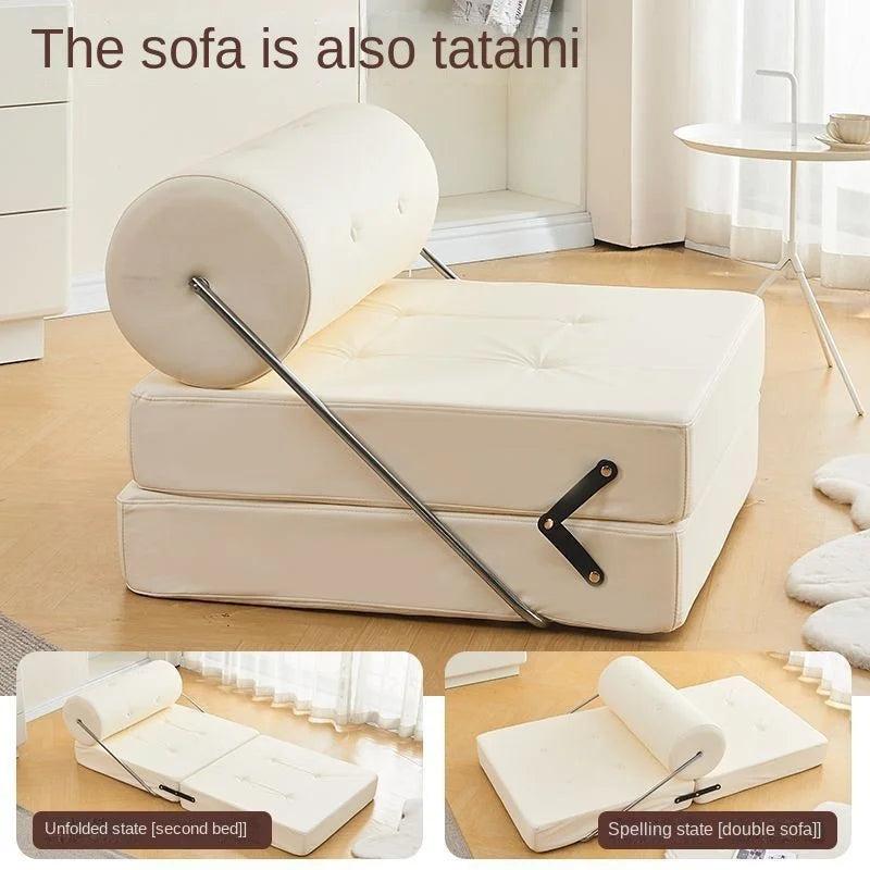 Wuli House Lazy Sofa Small Unit Single Sofa Living Room Tofu Block Cream Wind Folding Three Purpose Sofa Bed Home 2024 New Sales