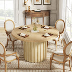 LITTLE TREE Oval Dining Table for 6 People, 55.11-Inch Farmhouse Kitchen Dinner Table with Cylindrical Pedestal