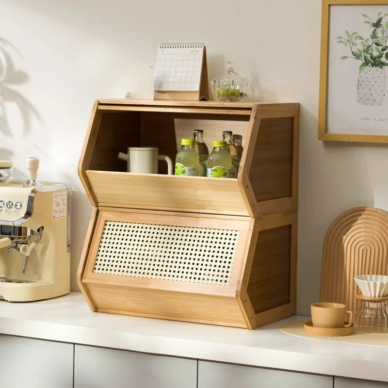 Bamboo Wall Mounted Kitchen Organizer Side Cabinet Storage Shelf with Cup Holder Display Rack for Dining Living Room