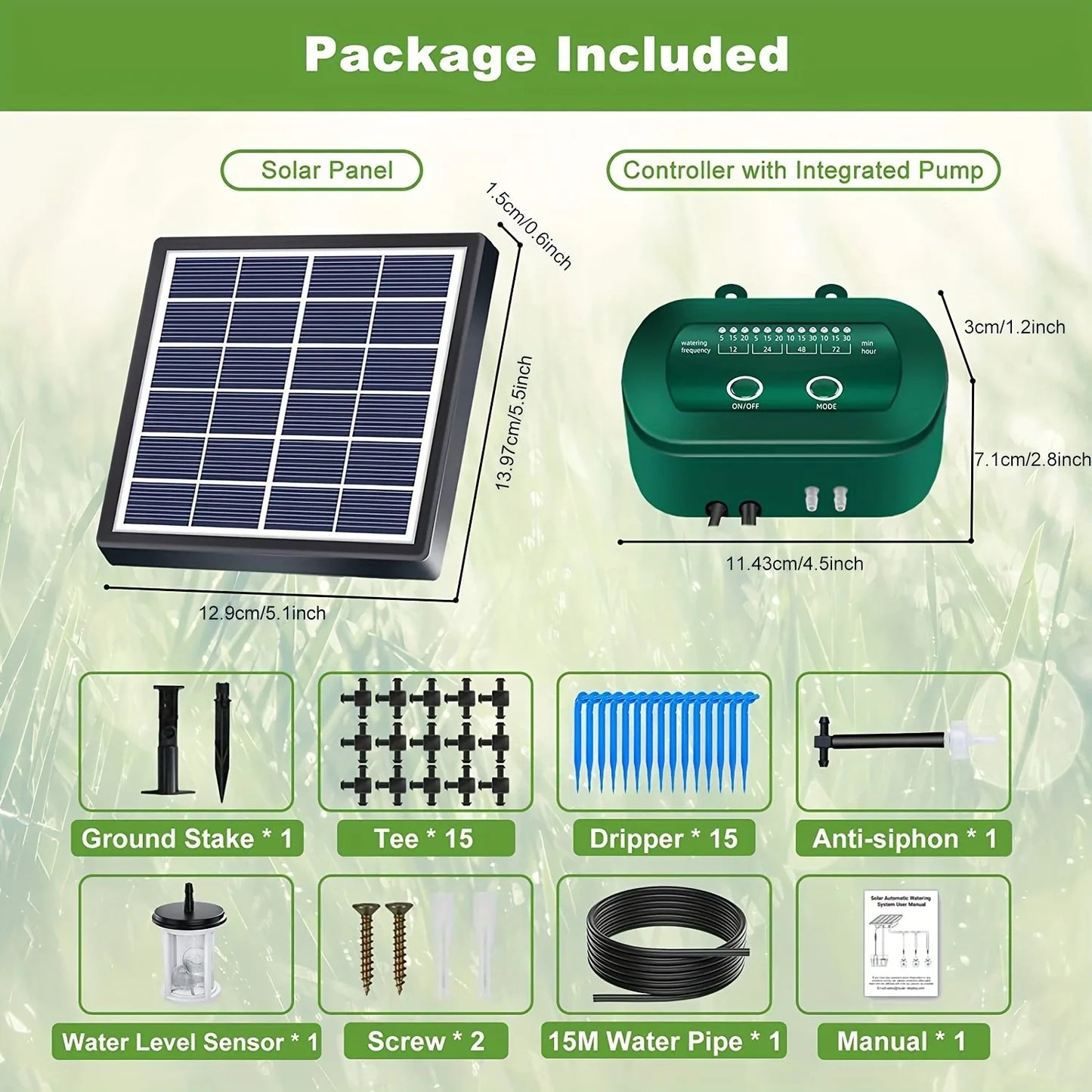 Solar drip irrigation kit plant watering device, DIY watering timer, supports 15 POTS of plants, suitable for garden, greenhouse