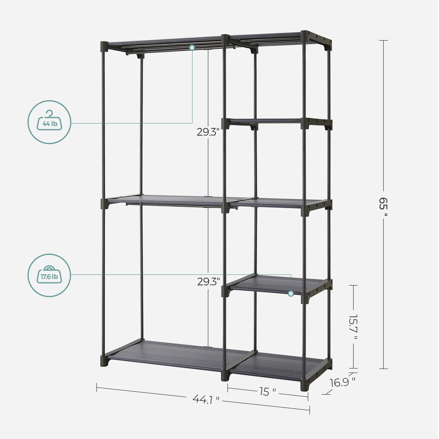 SONGMICS Portable Closet, Freestanding Closet Organizer, Clothes Rack with Shelves, Hanging Rods, Storage Organizer