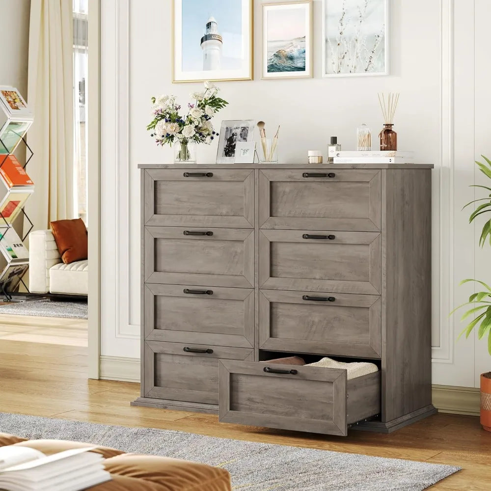 White Dresser for Bedroom, Wood Chest of Drawers, Large Modern Dresser for Closet 8 Drawer, Wide Storage Cabinet, Bedroom, Entry