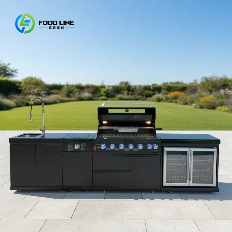 Customized Stainless Steel Outdoor Kitchen Island For Backyard Patio Garden Outdoor Kitchen Cabinet with Complete BBQ Setup
