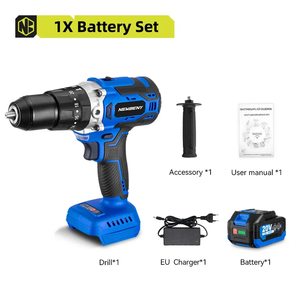 NEWBENY 500Nm 13MM Brushless Electric Drill 20+3 Torque Cordless Electric Screwdriver Power Tools For Makita 18V Battery Pin