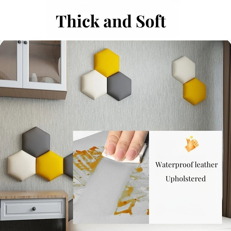 Hexagonal 3D Wall Stickers Upholstered Wall Panels Kids Anti-collision  Peel and Stick Headboard Self Adhesive Leather Soft Bag