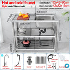 Stainless Steel Sink Kitchen Household Thickened Single Trough with Bracket Wash Basin Sink with Platform Easy Landing