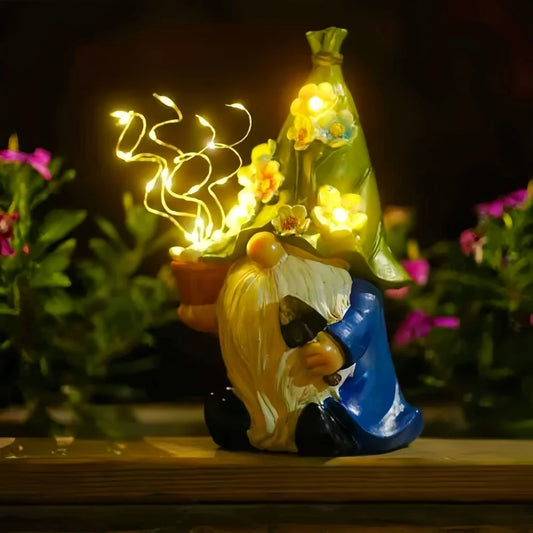 Gnome Garden Decor Statue Solar Gnomes Decorations for Yard with String Light Outdoor Decorations for Patio Mom Gift