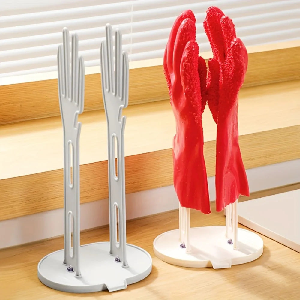 Hand Shaped Rubber Glove Drying Rack Detachable Kitchen Bathroom Dish Gloves Holder with Drain Base Countertop Organizer 1pc
