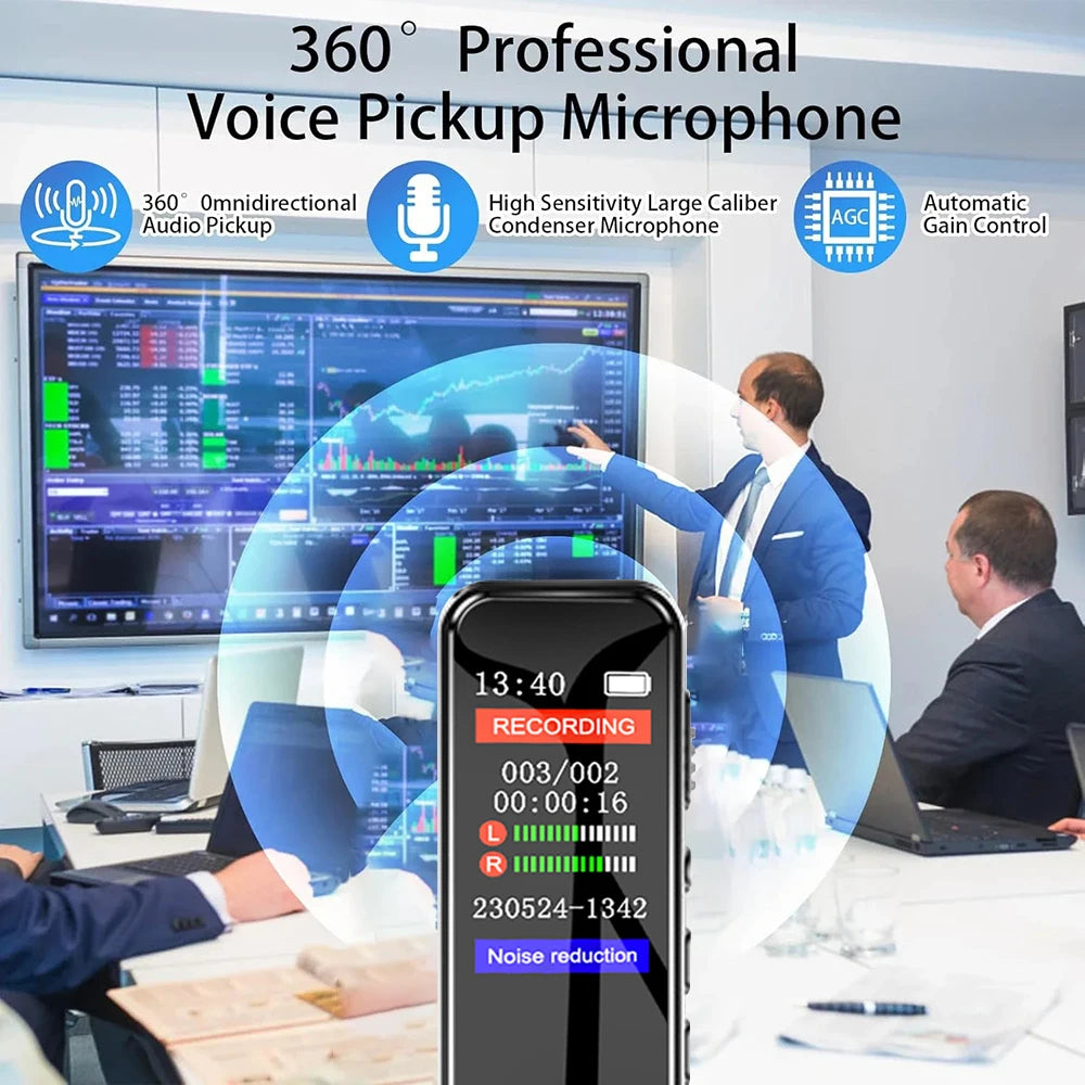 128GB 1536KBPS Digital Voice Recorder Professional Sound Dictaphone Voice Activated Audio Recording MP3 Player Long Time Recordi