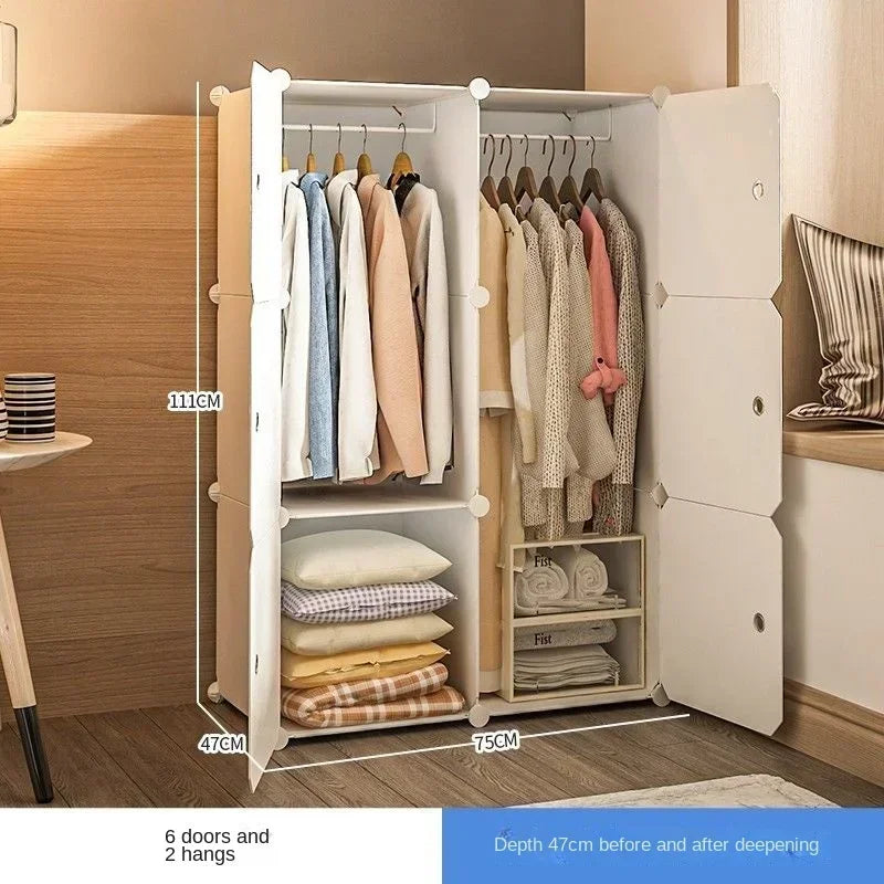 Simple Wardrobe Clothes Folding Cabinets Dressers Cube Storage Locker Plastic Collapsible Dustproof Home Bedroom Furniture