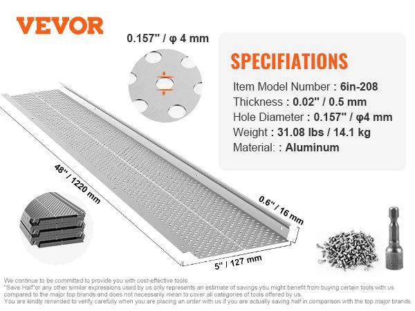 VEVOR Gutter Guard 5/6in Aluminum Leaf Filter DIY Gutter Cover 13/26/52 PCS Raptor Gutter Guards Fits Any Roof or Gutter Type