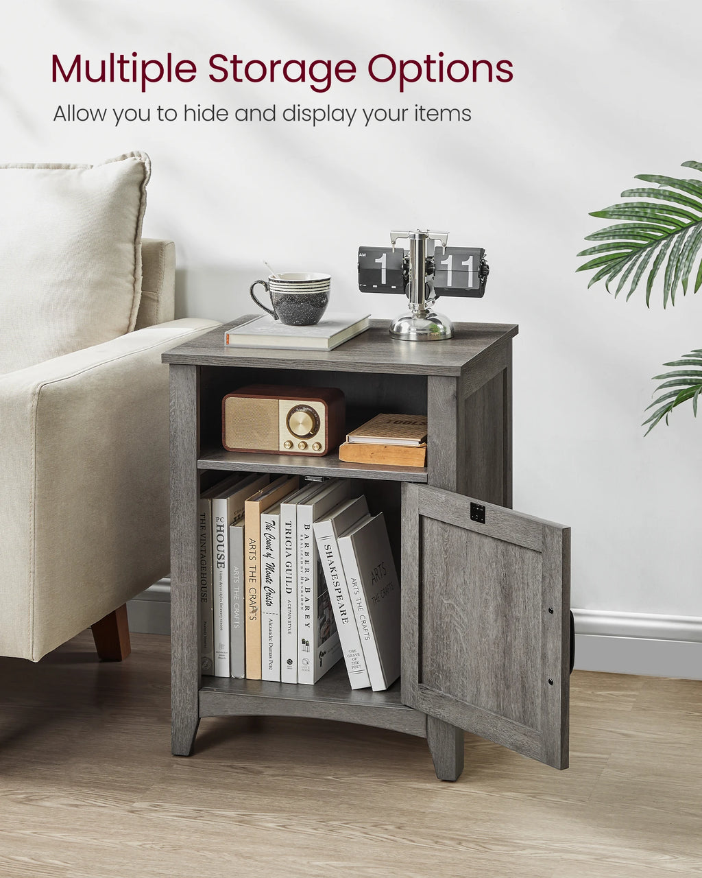 VASAGLE Farmhouse Nightstand with Barn Door, Set of 2, Bedside Table with Storage, Side End Table, Night Stand