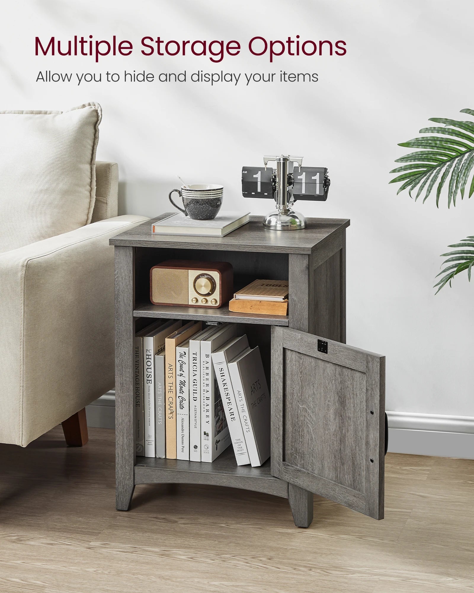 VASAGLE Farmhouse Nightstand with Barn Door, Set of 2, Bedside Table with Storage, Side End Table, Night Stand