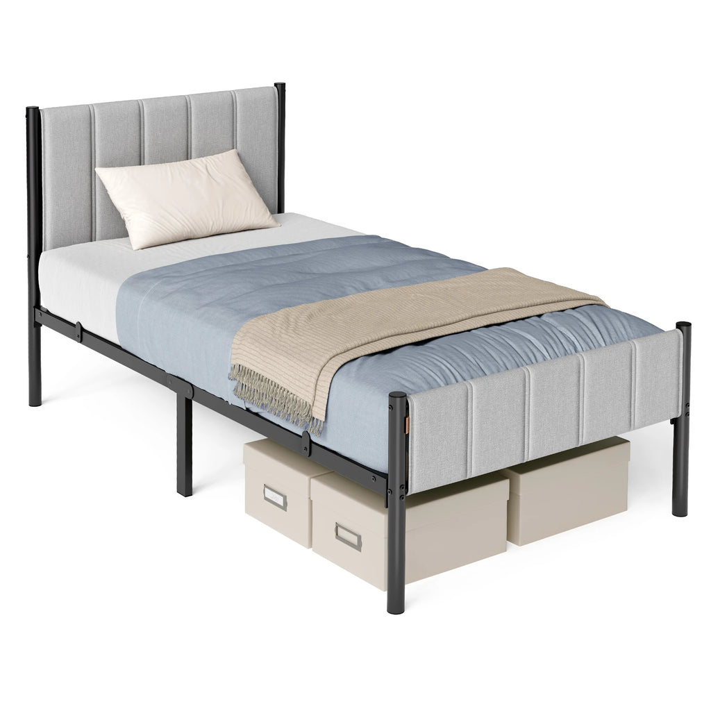 VASAGLE bed rack, with upholstered headboard, bed frame, steel, easy assembly