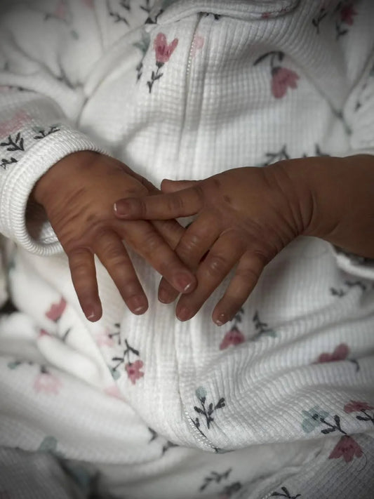 NPK 48cm Lifelike Reborn Baby Doll Dark Skin Primrose Awake with Multi-Layer Painting And Similar Outfit Collectible Doll