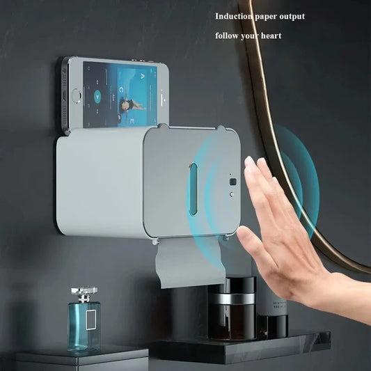 Automatic Induction Toilet Paper Holder with Shelf - Wall-Mounted Dispenser | AlluCanFind