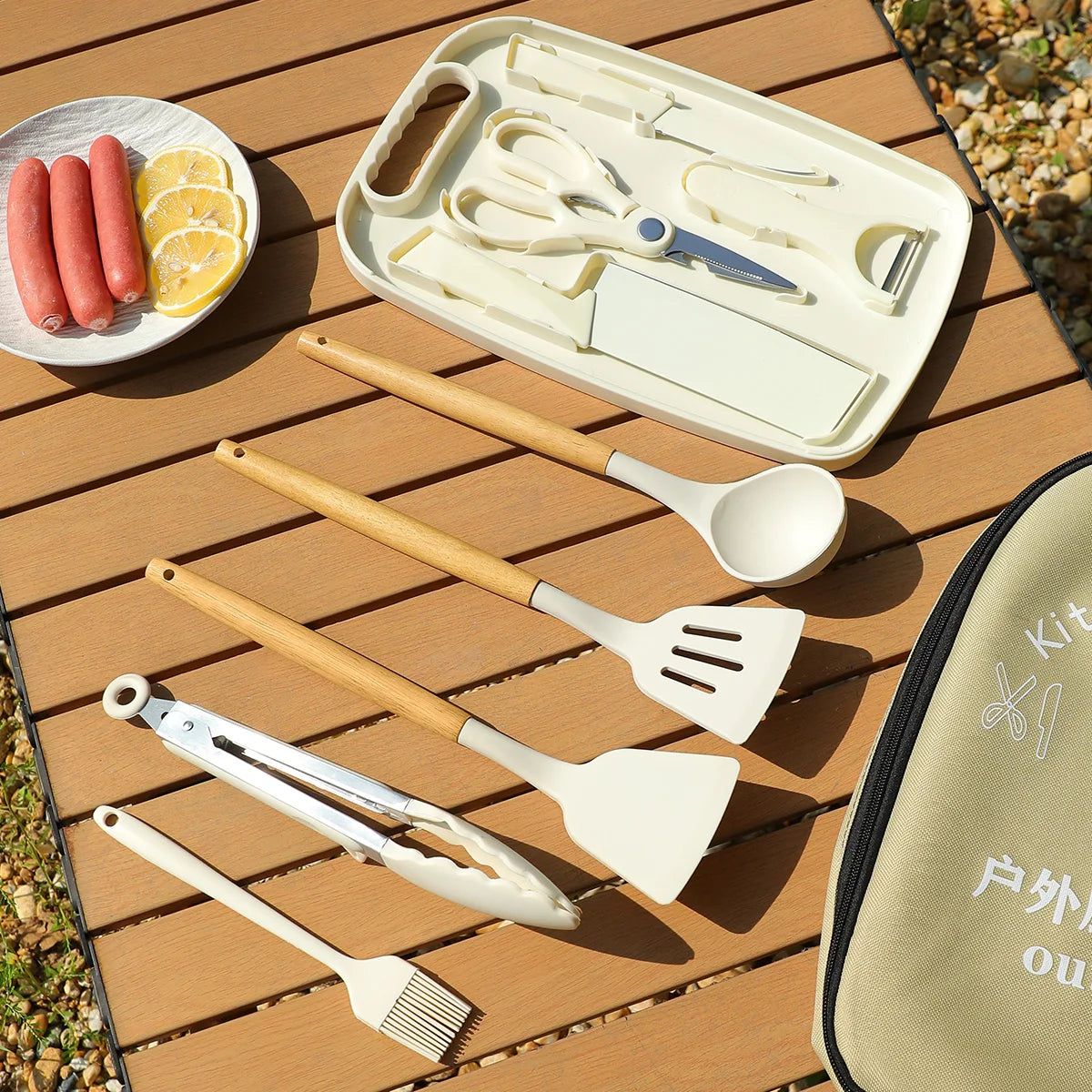Outdoor knife set, portable stainless steel kitchen knife, cutting board, kitchen utensils, camping and picnic storage bag