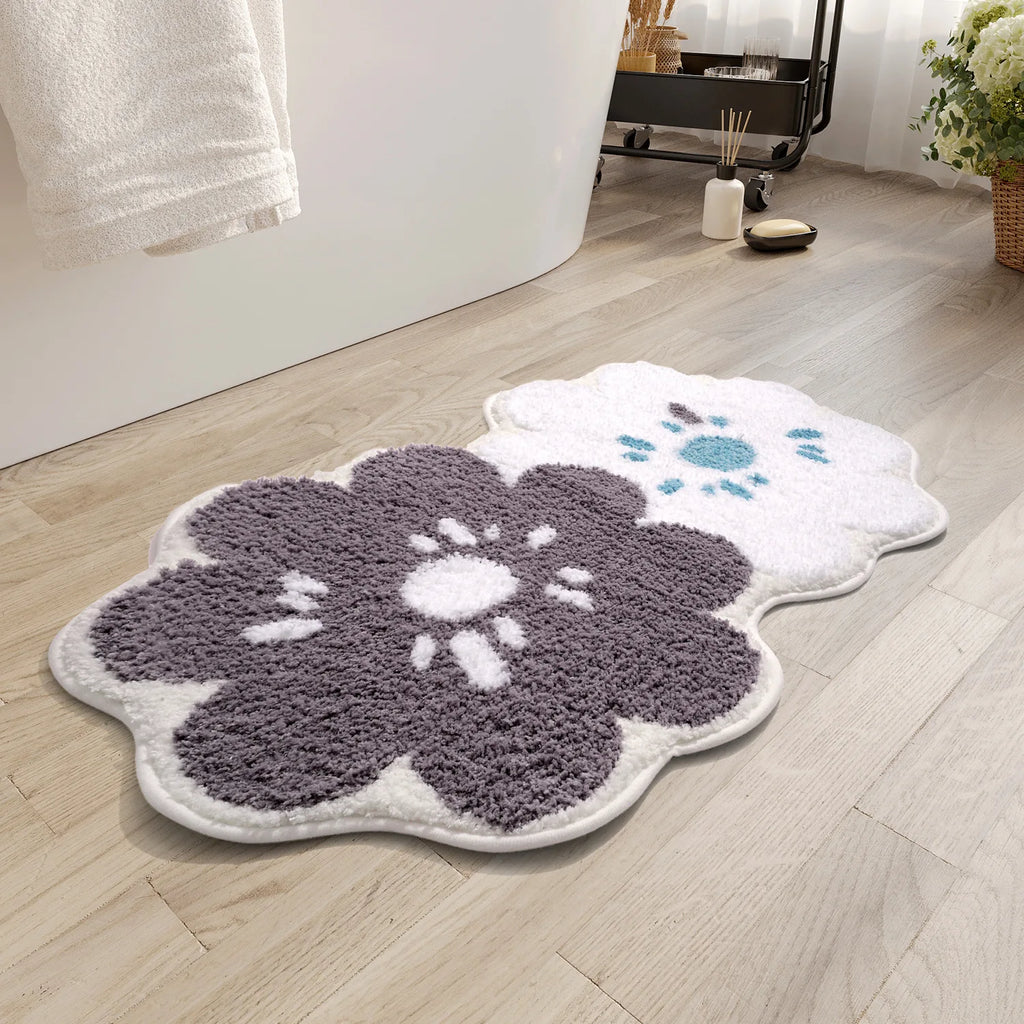Cartoon Double Flower Bath Mat Bathroom Quick Drying Absorbent Foot Mat Super Fiber Flocking Comfortable and Soft Bathroom Rug