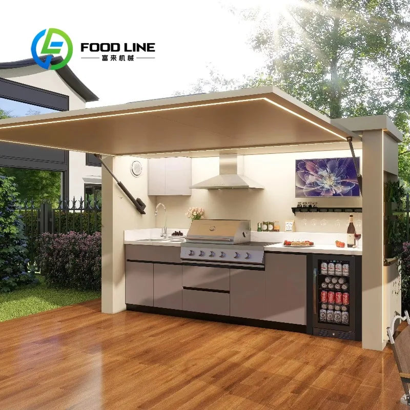 Customized Outdoor Kitchen Sink Station Luxury 304 Stainless Steel with Storage Cabinet and Built In Insulated Cooler Unit