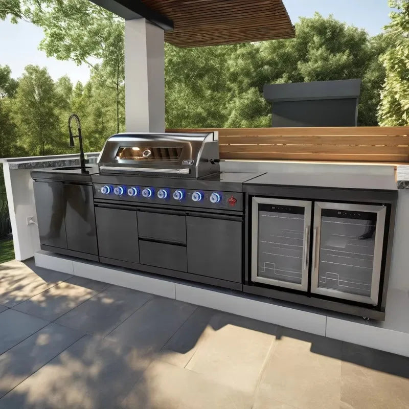 Customized Industrial Sleek Design Stainless Steel Outdoor Kitchen Cabinets Slide Hinge Basket for Easy Maintenance