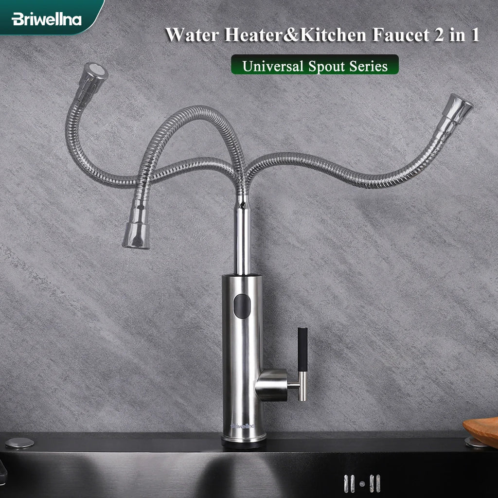 Briwellna Tankless Water Heater Faucet 220V Electric Water Heating Faucet 360 Degrees Swivel Spout Water Heater Flowing