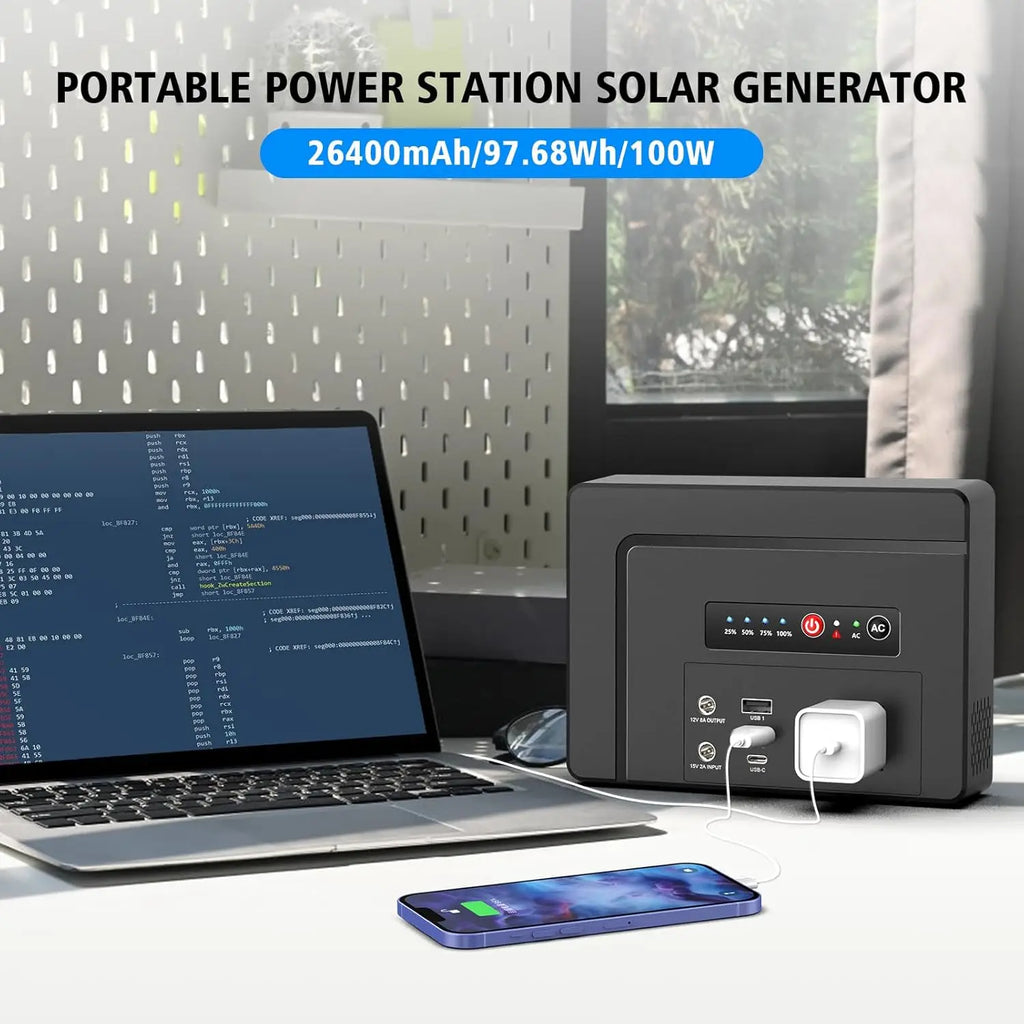 100W Solar Generator with Solar Panel 30W, 97Wh Portable Power Station Fast Charging Power Bank with Solar Charger for Camping
