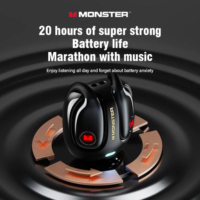 Monster MQO22 TWS Bluetooth Earphones Clip Design Touch HD Call With Mic Headphones Sports Gaming Headset