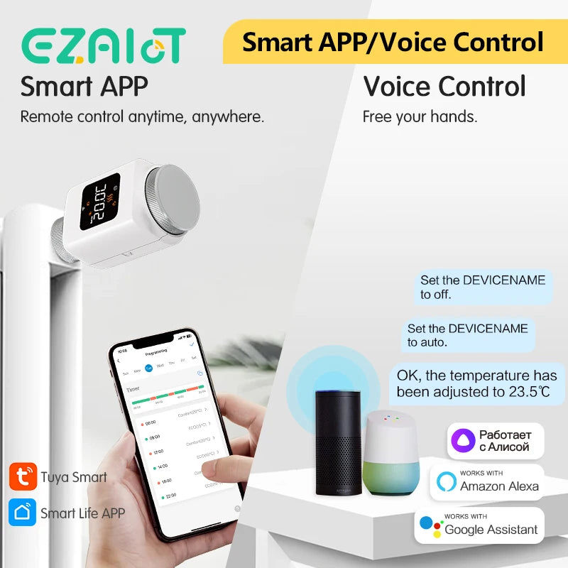 EZAIOT Tuya ZigBee Thermostat Radiator Actuator Smart TRV Thermostatic Valve Temperature Controller Support Alexa Google Home