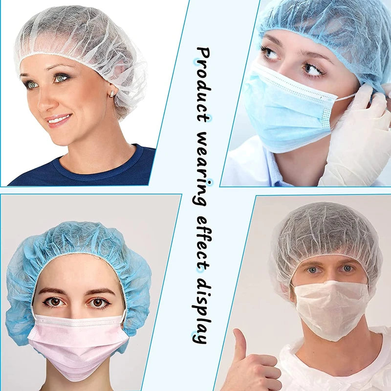 100 PCS Disposable Mop Mob Bouffant Caps 21 inch Non-Woven Clip Hair Head Cover Net for Beauty Food Salon Cooking Hairnets Caps