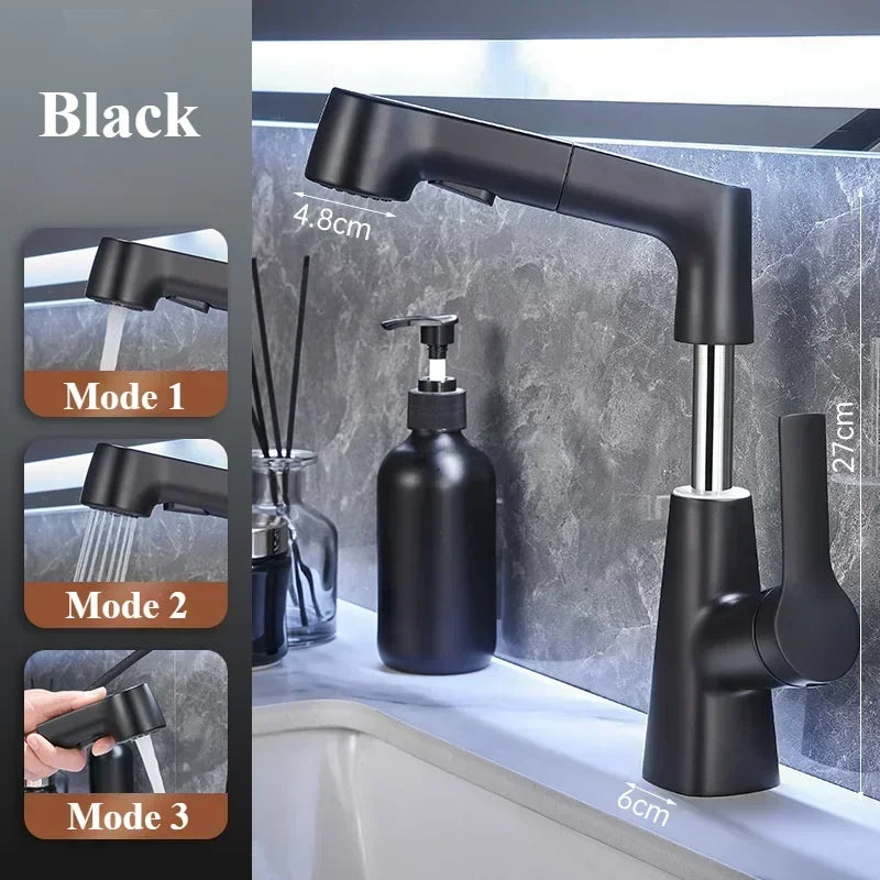 Bathroom Sink Faucet Lift Up Down Stream Sprayer Hot Cold Water Sink Mixer Wash Tap For Bathroom 360° Degree Rotation Tap