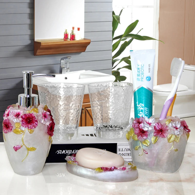 Resin Bathroom Set, Multi Models, Optional, Set of 5 Pieces, Toiletries Kit, Bathroom Accessories