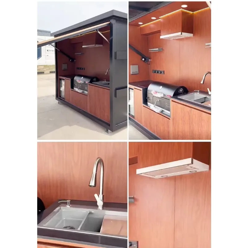Customized Durable Weatherproof Outdoor Kitchen 304 Stainless Steel Black Gas 6 Burner Kitchen Island