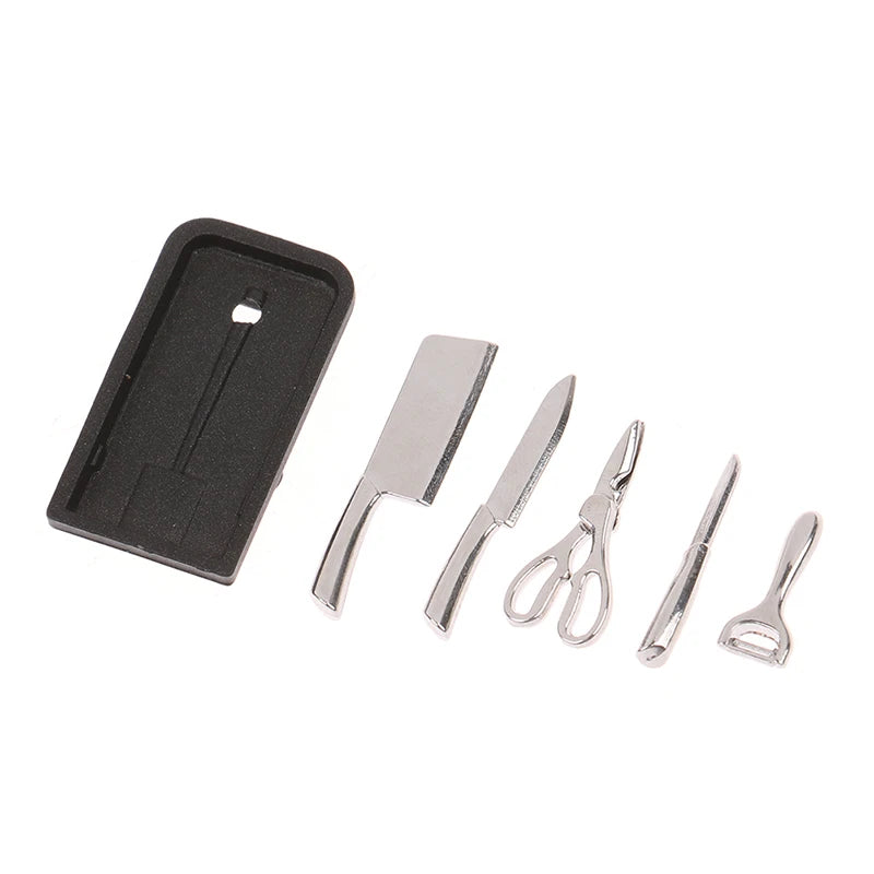 1:12 Dollhouse Kitchen Knife Set Mini Knife Scissor Peeler With Holder Kitchen Furniture Accessories Kids Play Toys Gift