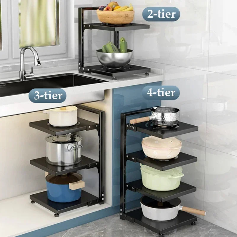 Multi-layer Kitchen Storage Racks Sewer Cabinet Layered Pot Rack Table Corner Holder Pot Pan Organizers Home Kitchen Accesories