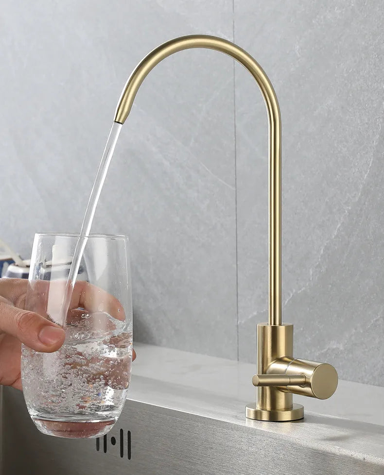 Direct Drinking Faucet Prified Kitchen Faucet Rotating Lead Free 304 Stainless Steel Sink Faucet Decked Brush Gold G 1/4'