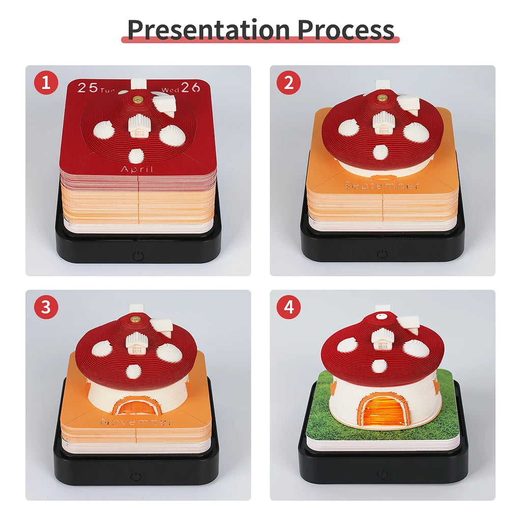 Omoshiroi 3D Calendar 2026 Mushroom 3D Notepad Led Memo Pad Note Paper Art 3D Sticky Note Blocks Office Accessories Novelty Gift