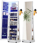 LED Mirror Jewelry Cabinet Standing - 360°Swivel Jewelry Armoire with Full Length Mirror, Mirror with Jewelry Storage and Large