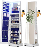 LED Mirror Jewelry Cabinet Standing - 360°Swivel Jewelry Armoire with Full Length Mirror, Mirror with Jewelry Storage and Large