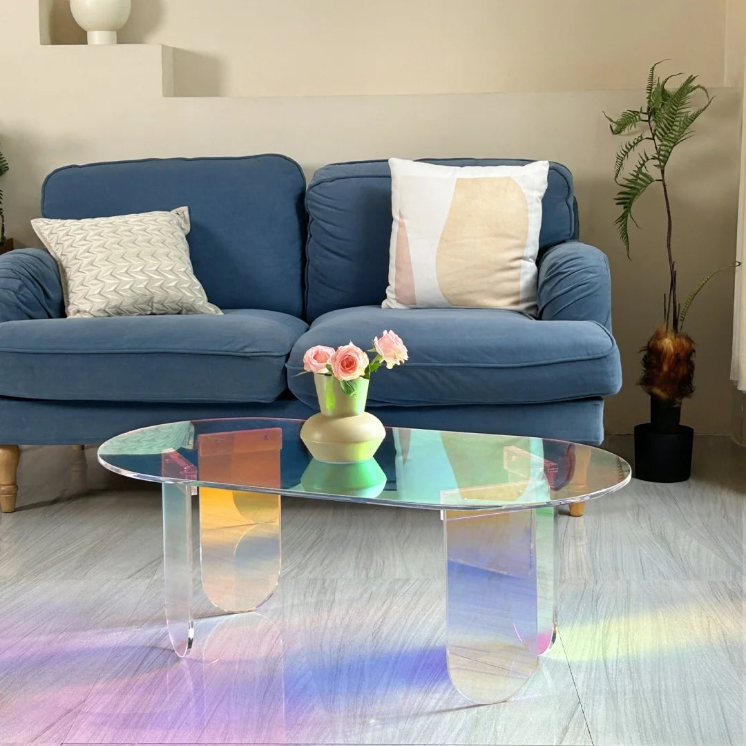 LUVODI Iridescent Clear Acrylic Coffee Table Shatterproof Living Room Sofa Side End Table for Lounger Room, Homes, Offices Decor