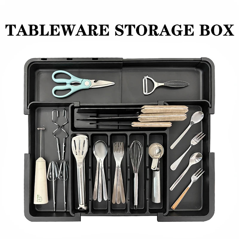 Expansive Kitchen Drawer for Utensils Large Cutlery Organizer, BPA Free Adjustable Flatware Storage