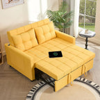 52" Sleeper Sofa with Pull-Out Bed, 3-in-1 Convertible Sofa Bed, Loveseat with Stepless Adjustable Backrest and Side Pocket