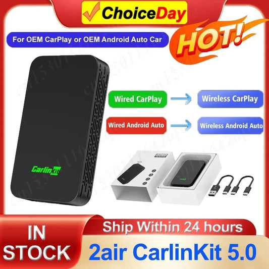 2024 CarlinKit 5.0 Wireless CarPlay Wireless Android Auto Box 2.4G & 5.8Ghz WiFi BT Auto Connect Plug&Play For Wired AA CP Cars