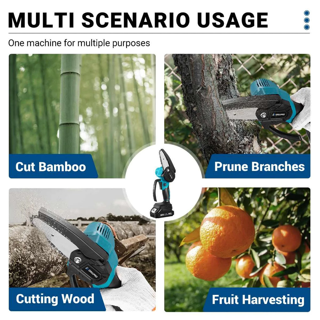 Drillpro 4Inch 1200W Electric Chainsaw Brushless Cordless Mini Chainsaw Garden Woodworking Power Tool for Makita 18V Battery