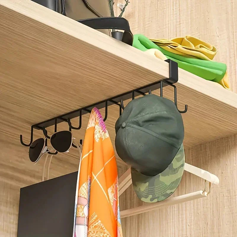 Cabinet Storage Rack Multifunctional Wardrobe Organizing Rack 6/12 Hooks Kitchen Cup Holder No Punching Storage Rack Organizer