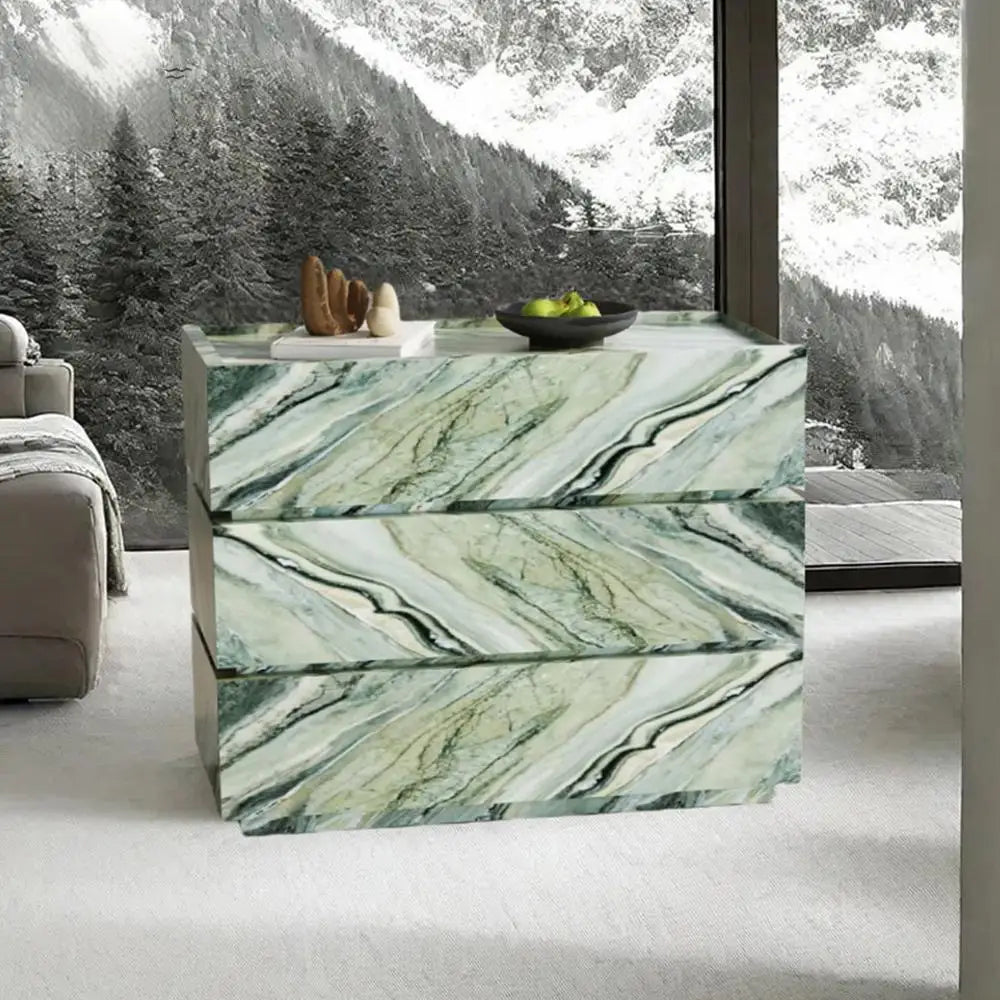 "Premium Vintage Green Jade Stone Dresser - Handcrafted Luxury Marble Slate 3/4/5-Drawer Storage Cabinet Custom Retro"